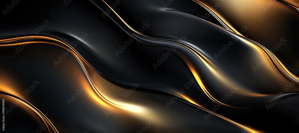 Poster luxurious metallic gold and black abstract background with flowing lines for high-end design