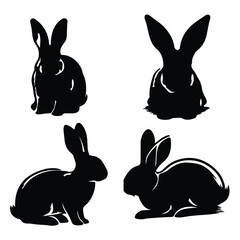 black silhouette  rabbit set vector  with white background