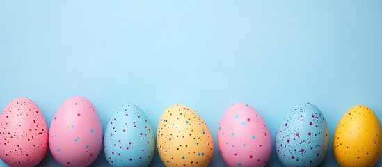 Obraz premium Colorful Easter eggs on a blue background.