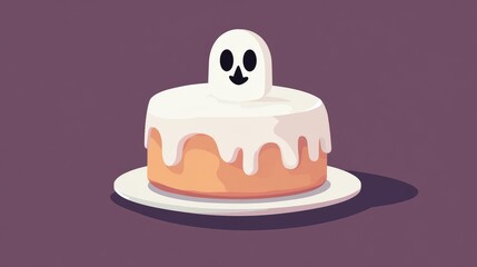Ghost cake illustration flat design front view spooky theme animation vivid 