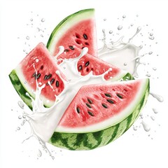 Splash milk, yogurt, or smoothie with cut-up watermelon slices