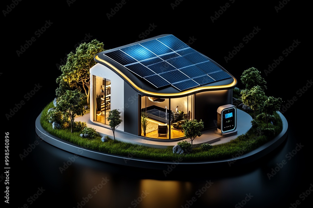 Aufkleber 3D digital model of a smart home, where users can navigate energy-efficient appliances, solar panels, and eco-friendly systems in a fully interactive 3D space