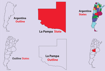 La Pampa map vector of Argentina, La Pampa line map, La Pampa with city map, La Pampa outline map