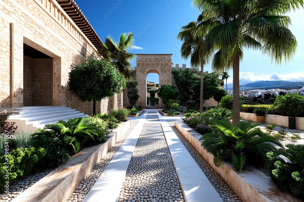 Poster 3d digital rendering of malagaâ€™s alcazaba, where users can explore the ancient fortress in a virtu