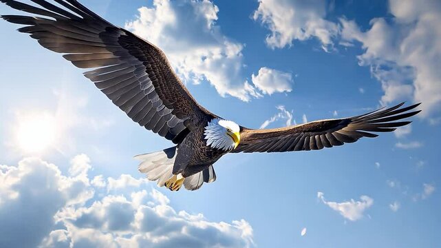 Low angle view of eagle soaring on the sky	