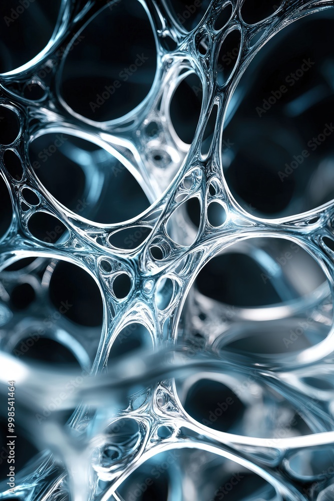 Poster futuristic metallic web patterns on dark background for cybersecurity network technology design
