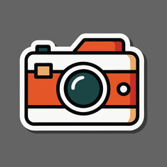 Vintage Camera Sticker with Detailed Lens, Buttons, and Bold Outline for Classic Sticker Effect
