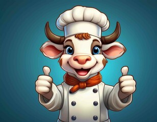 cute cow chef with thumbs up logo