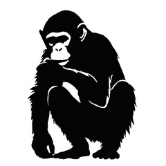 Black and White Chimpanzee Silhouette – Vector Illustration