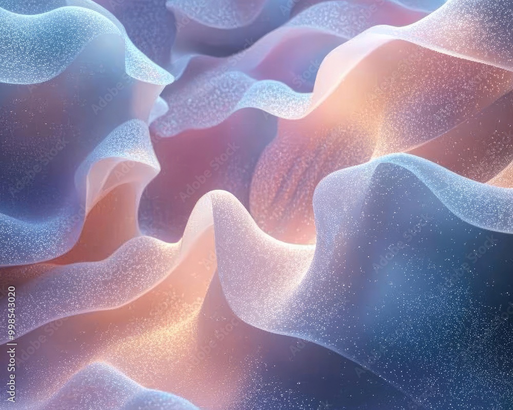 Poster abstract depiction of smooth, flowing textures with soft colors blending seamlessly, creating a drea