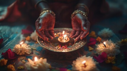 Minimalist background highlighting Indian traditions during Navratri and Durga Puja, perfect for cultural advertisements and festive worship ceremonies.

