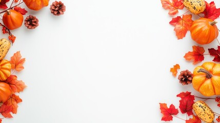 Fototapeta premium Fall Pumpkin Leaf Side Border