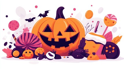 Spooky candy illustration flat design side view Halloween theme cartoon drawing Complementary Color Scheme