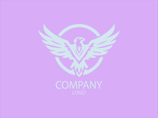 Eagle themed vector logo, badge, emblem. Flying bird, hunter, predator, dangerous animal, shield, lettering. Mascot black vector logo Pink background design