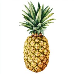 Fototapeta premium Watercolor Painting of a Whole Pineapple with Green Leaves