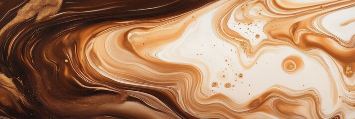 Swirling coffee and cream together creates a stunning marbled pattern with rich brown and ivory hues, beautifully capturing the moment. Generative AI