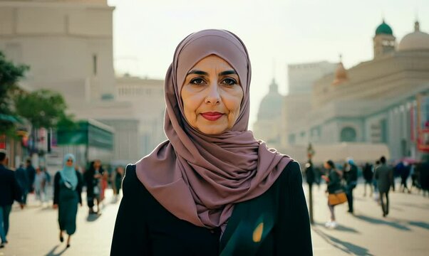 Iranian Woman in Crowded Urban Street Time-Lapse