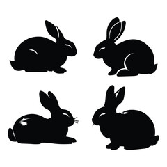 black silhouette  rabbit set vector  with white background