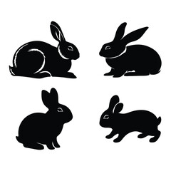 black silhouette  rabbit set vector  with white background