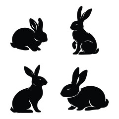 black silhouette  rabbit set vector  with white background