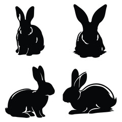 black silhouette  rabbit set vector  with white background