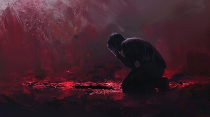 Contemplation and Struggle in a Dark Landscape