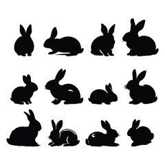 black silhouette  rabbit set vector  with white background