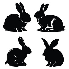 black silhouette  rabbit set vector  with white background