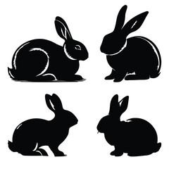 black silhouette  rabbit set vector  with white background