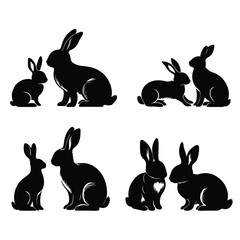 black silhouette  rabbit set vector  with white background