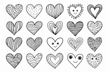 Doodle hearts sketch set