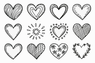 Doodle hearts sketch set