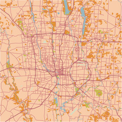 Map of Columbus in Ohio in a sandy theme. Contains layered vector with roads water, parks, etc.