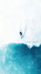 top view of a surfer riding on blue ocean with white wave