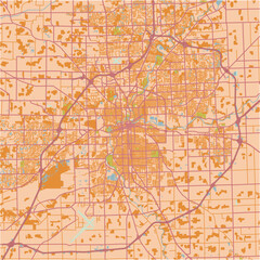 Map of Fort Wayne in Indiana in a sandy theme. Contains layered vector with roads water, parks, etc.