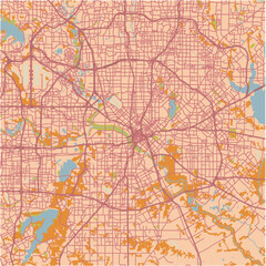 Fototapeta premium Map of Dallas in Texas in a sandy theme. Contains layered vector with roads water, parks, etc.