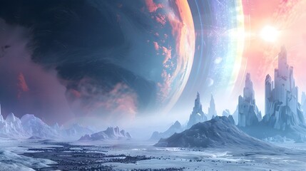 Naklejka premium Dazzling Crystalline Planet in Cosmic Radiance