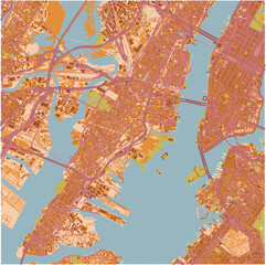 Map of Jersey City in New Jersey in a sandy theme. Contains layered vector with roads water, parks, etc.