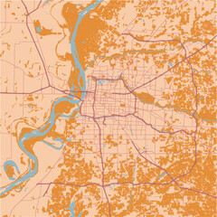 Map of Memphis in Tennessee in a sandy theme. Contains layered vector with roads water, parks, etc.