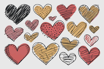 Doodle hearts sketch set