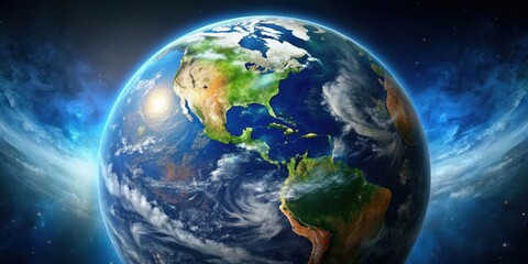 Fototapeta premium Beautiful aerial view of planet Earth, nature, globe, environment, space, satellite, blue, green, atmosphere, continents, oceans