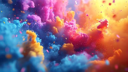 Fototapeta premium Vibrant and colorful clouds in a dreamy sky, blending hues of pink, orange, and blue, creating a surreal atmosphere of beauty and wonder.