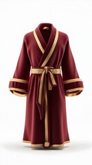 Luxurious Burgundy and Gold Trimmed Bathrobes with Coordinating Headpiece on Pristine White Studio Backdrop