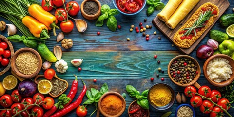 Fototapeta premium A vibrant and appetizing food background featuring a variety of fresh ingredients and dishes , food, background, colorful