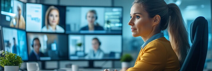 Virtual Collaboration in Modern Office: Remote Team Video Call Interface