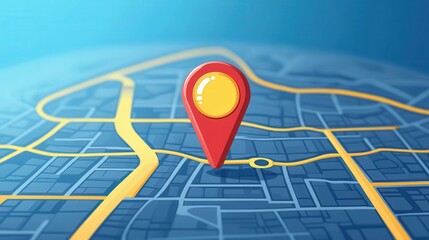 Destination marker on map, flat design, vibrant colors, clear symbols, navigational focus, ideal for travel guides, apps, or educational materials about geography