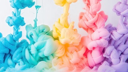 Obraz premium Vibrant Swirls of Colorful Ink in Water, a captivating display of fluid dynamics creating a mesmerizing rainbow backdrop, blending hues in an enchanting dance.