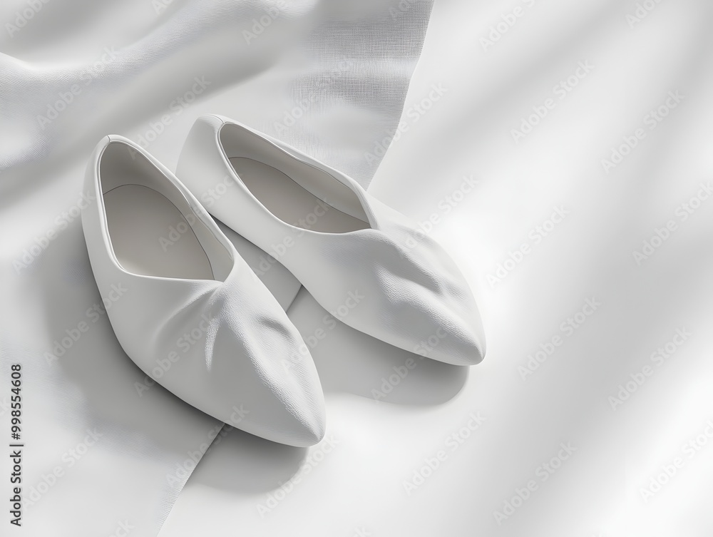 Poster Minimalist and Stylish Ballet Flats on a Bright White Backdrop with Asymmetric Patterns and Textures