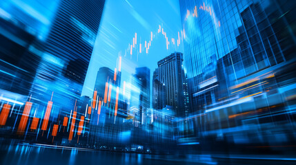 A stock graph overlaid on buildings, abstract background, Wall Street, finance, investment.