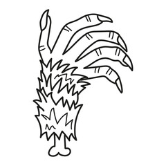 Black and white illustration of a hairy monster claw, Halloween, coloring page